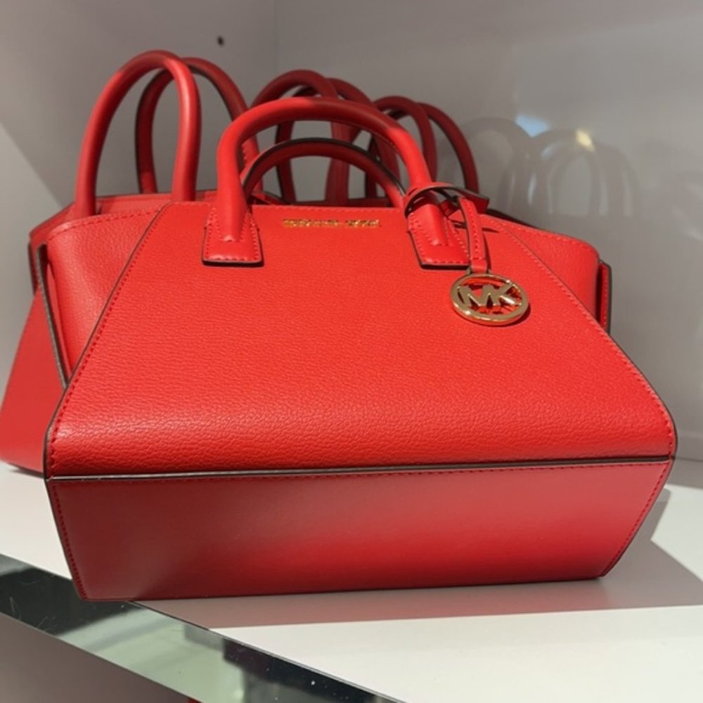 Michael Kors Avril Small Leather Top-Zip Satchel Color Flame - Picture 6 of 16